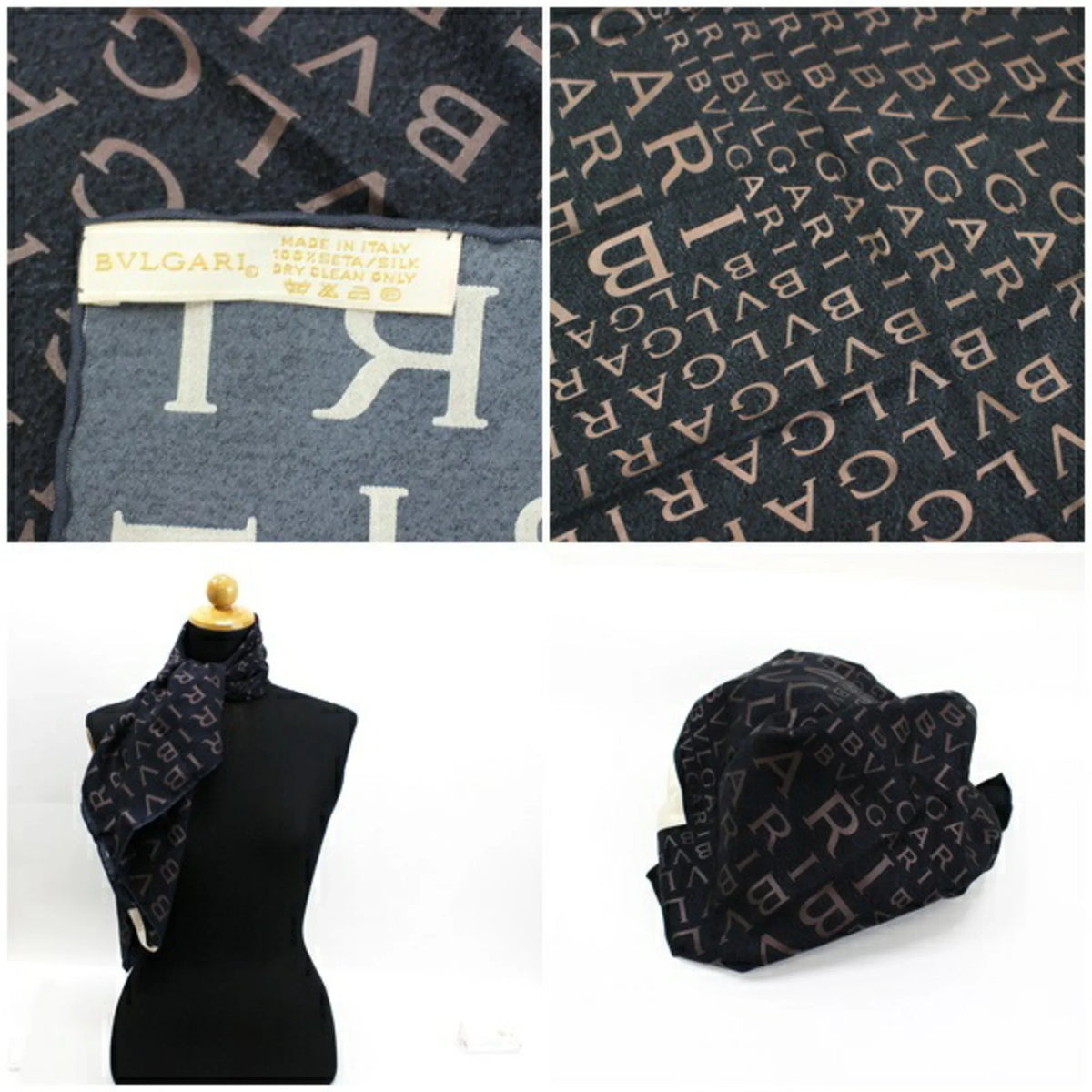 Pattern BVLGARI Ladies (Good) Bvlgari Silk | Mania Muffler Black Scarf Pre-Owned