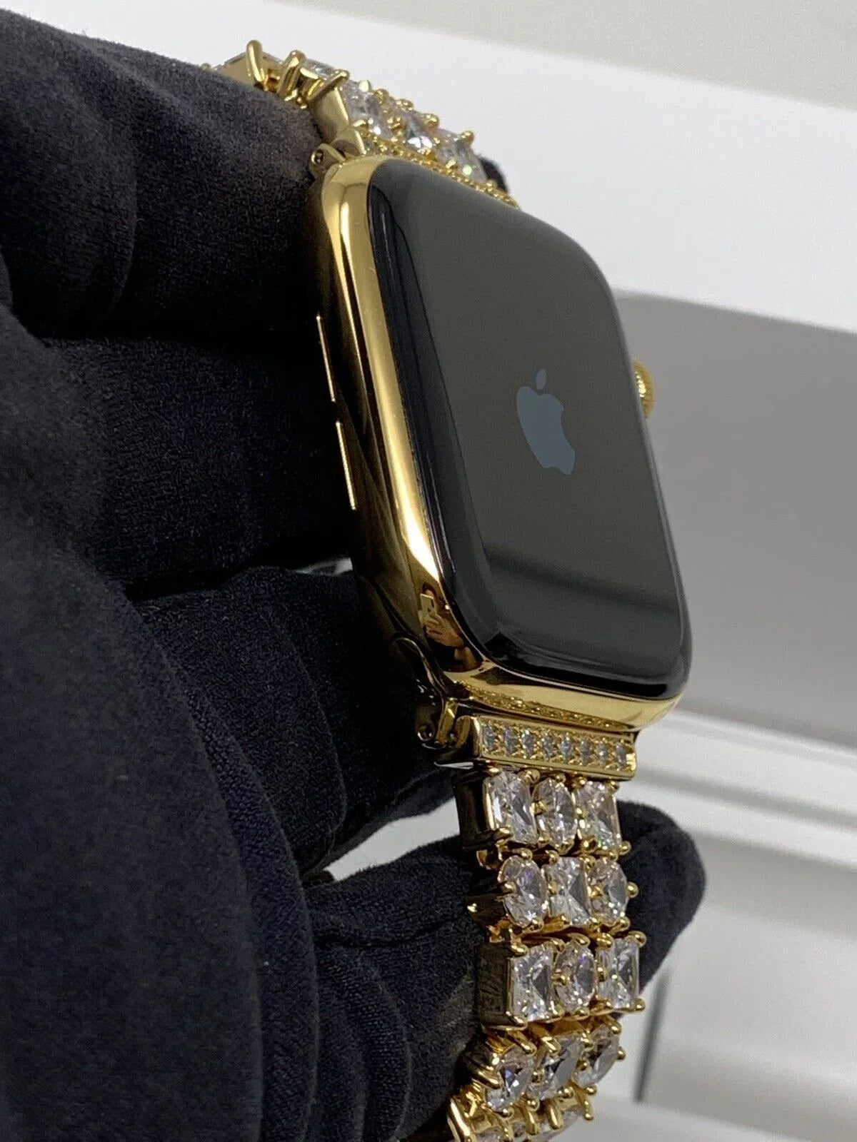 SERIES Diamond Plated 44MM Link Band Gold Rhinestones LTE 5 iWatch 24K Gold