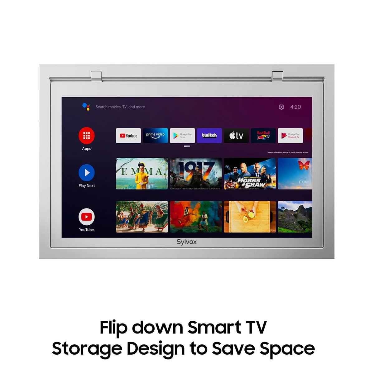 Support Smart Android Bluetooth(Silver） Kitchen WiFi Built-in Under TV inch TV, TV, 15.6 Smart SYLVOX Play, 1080P Cabinet Assistant FHD