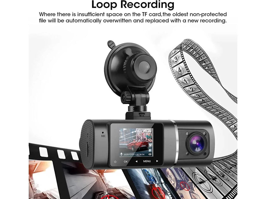 Included FHD Recorder Dash Inside Vision Rideshare Cam for Night Recording Infrared Kit Cabin G-Sensor Car Dual Front with Loop Camera WDR Driving Hardwire Taxi 1080p+1080p