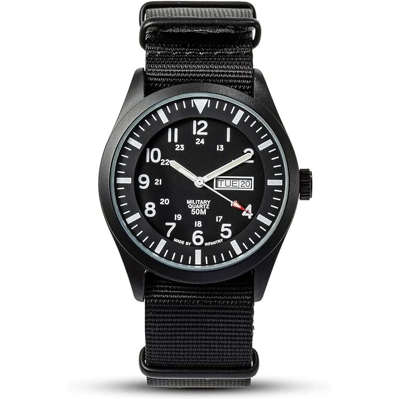 Military Work with Tactical Men Black Analog, Wristwatch, Hour 12/24 Watch, for Army Men's Watches Nylon Band Sport exterior Wrist Waterproof Field Date Day