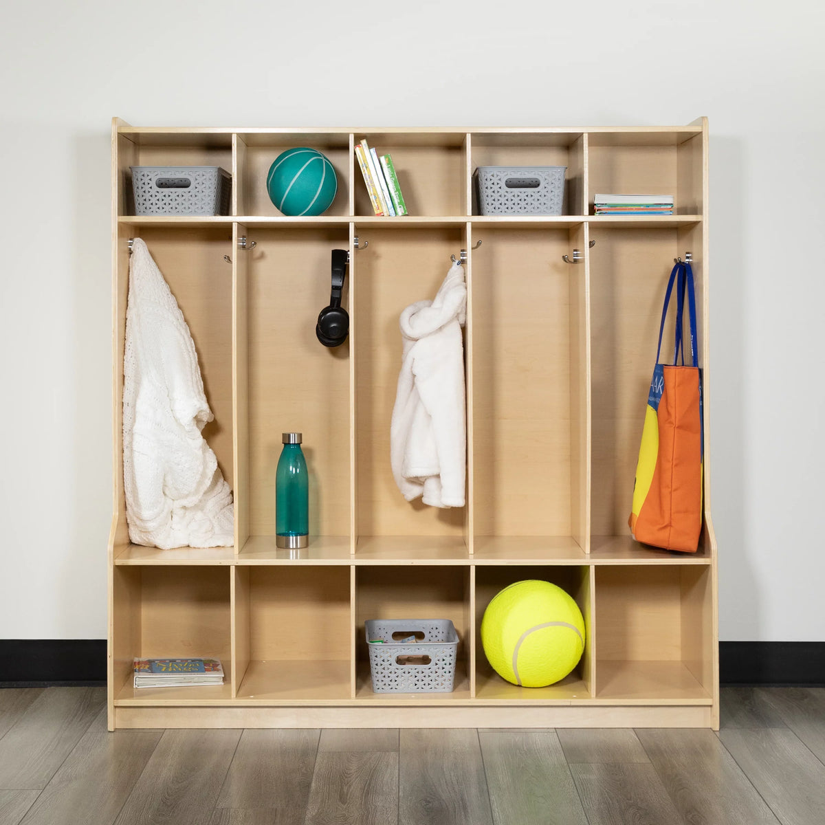 Locker Coat Storage with Cubbies 5 Wood Section Emma School Organizer and Hook Oliver Bench, +