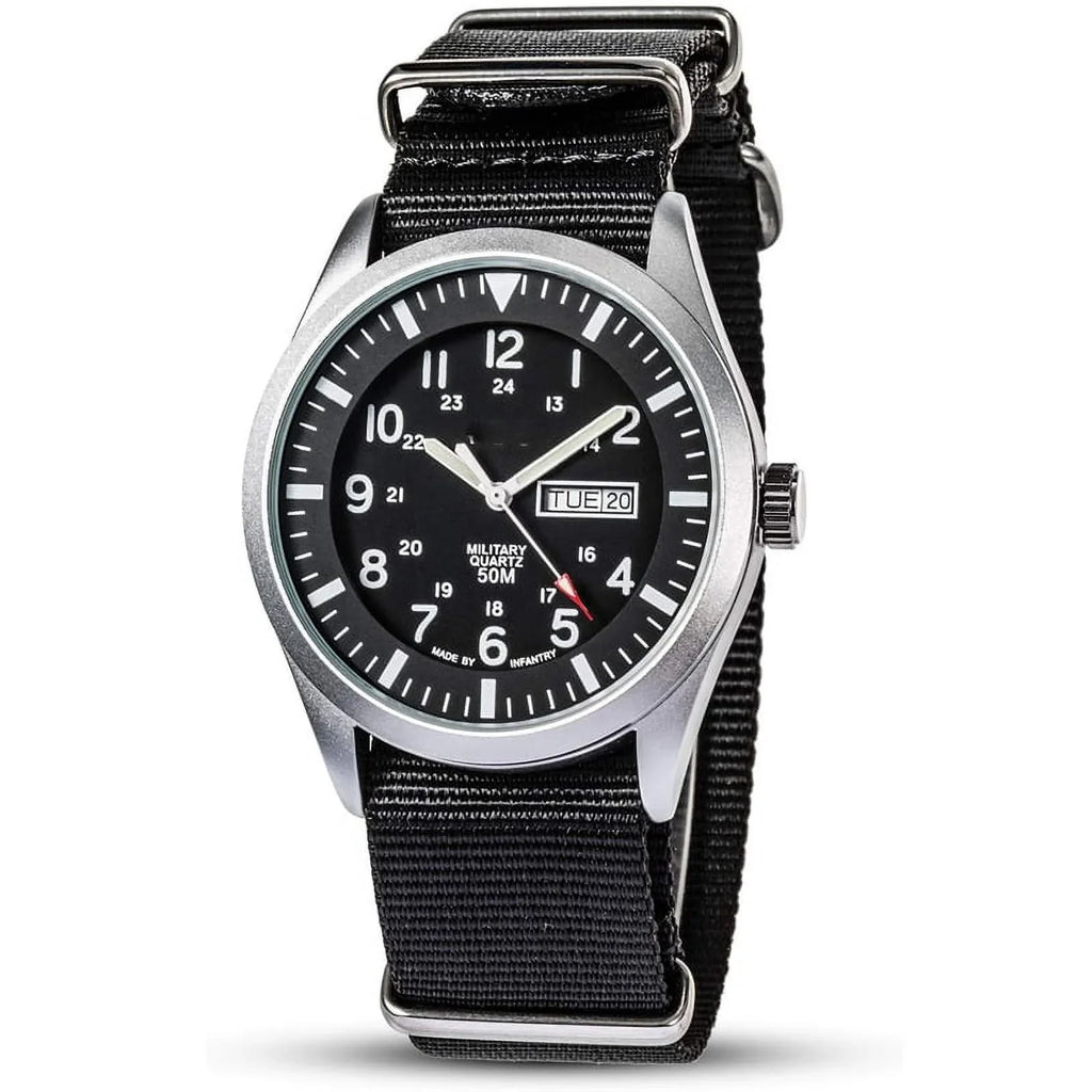 Sport Tactical Analog Military Mens Field exterior Casual Wristwatch, Watches Waterproof for Watch, Work Day 12/24 Men Army Nylon Date Hr Band Wrist Black