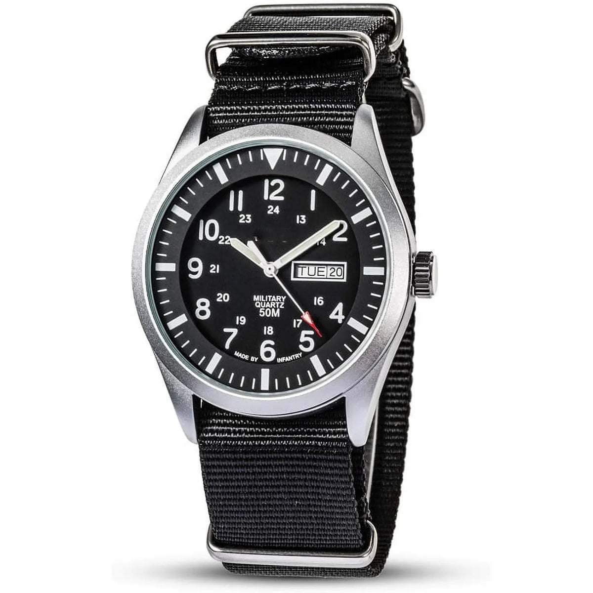 Sport Tactical Analog Military Mens Field exterior Casual Wristwatch, Watches Waterproof for Watch, Work Day 12/24 Men Army Nylon Date Hr Band Wrist Black