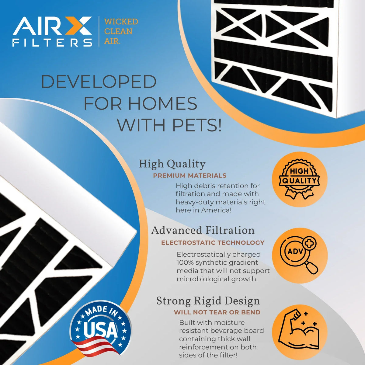 FILTERS Pack 5 to WICKED by & AIR. Eliminator Air with MERV CLEAN Bear AIRX 2 Filter Filter Odor MPR Air Carbon Compatible 700 255649-102 Comparable FPR 8 20x25x5