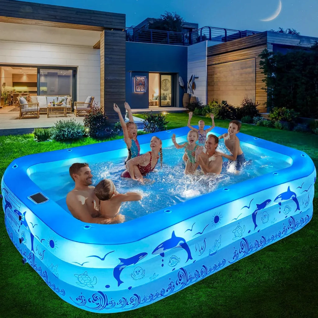 Pool up Inflatable Pool 2024 Lights, Backyard Pool Large Blow Upgraded Kiddle Kids,Adults, Solar Inflatable Thickened with Pool Family Pool, Swimming 105"x65"x25''Oversized for for Powered,