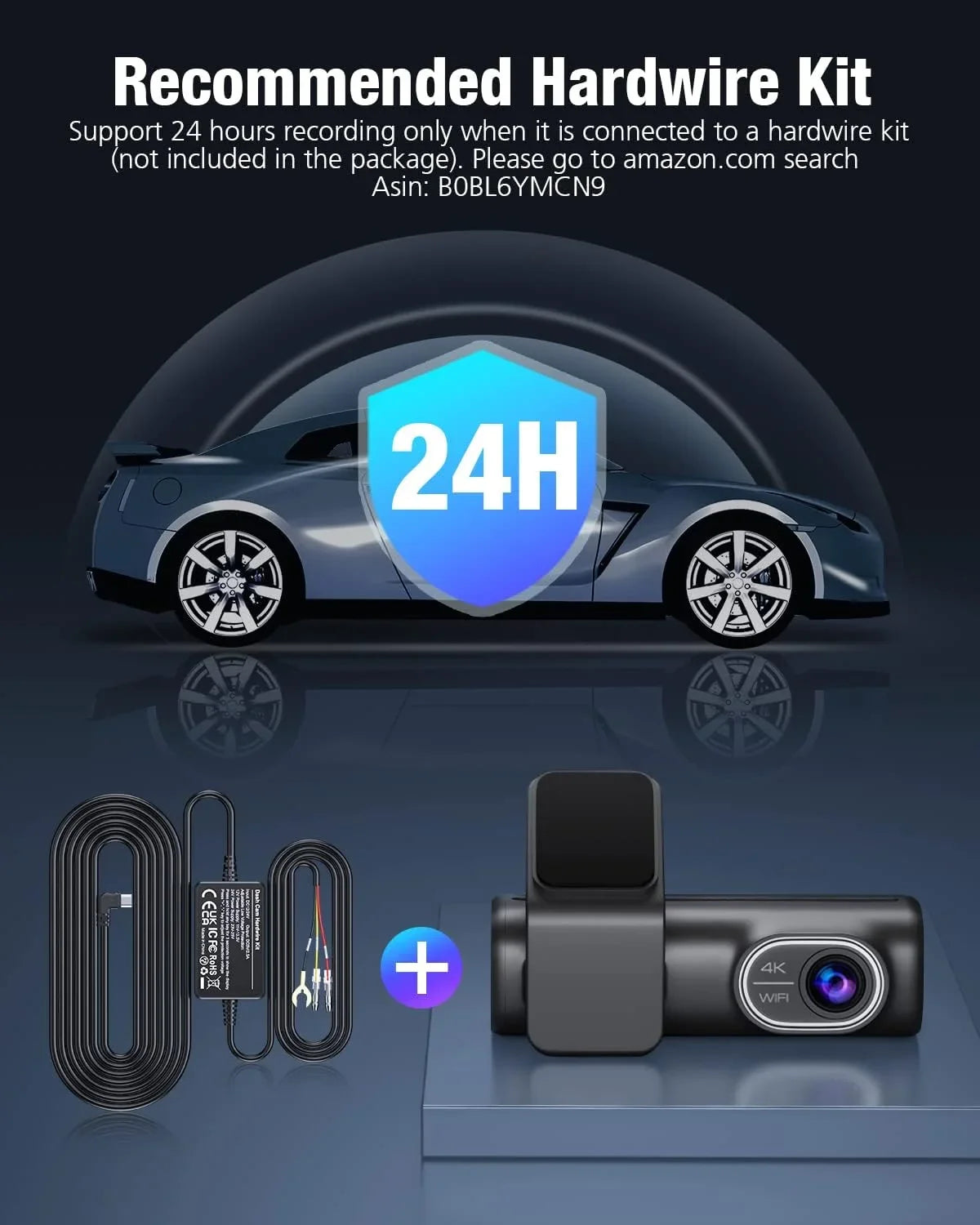 4K/2K/1080P+1080P Free with Night APP Vision, Recording, Card,WDR Loop 24h Cars OMBAR GPS 64G Rear for 5G Front Mode,170°Wide, SD Cam G-Sensor, Parking WiFi Dash and
