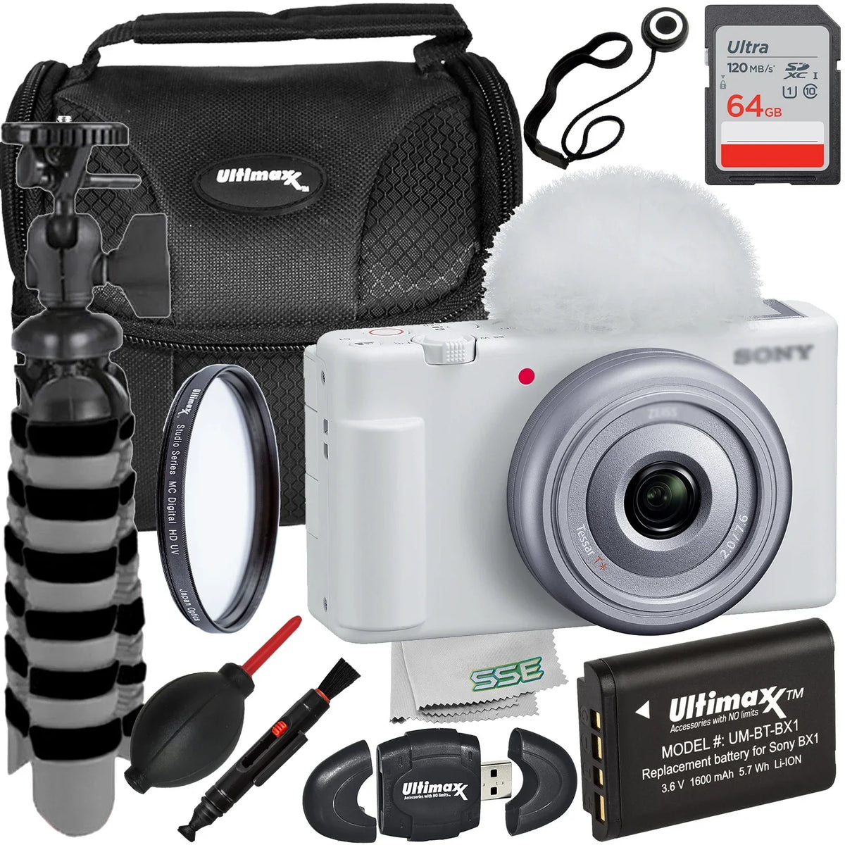 Starter (15pc 64GB Includes: ZV-1F Ultimaxx Bundle Ultra Battery, Protective (White) Filter Replacement & Camera More Memory - Bundle) UV Card,