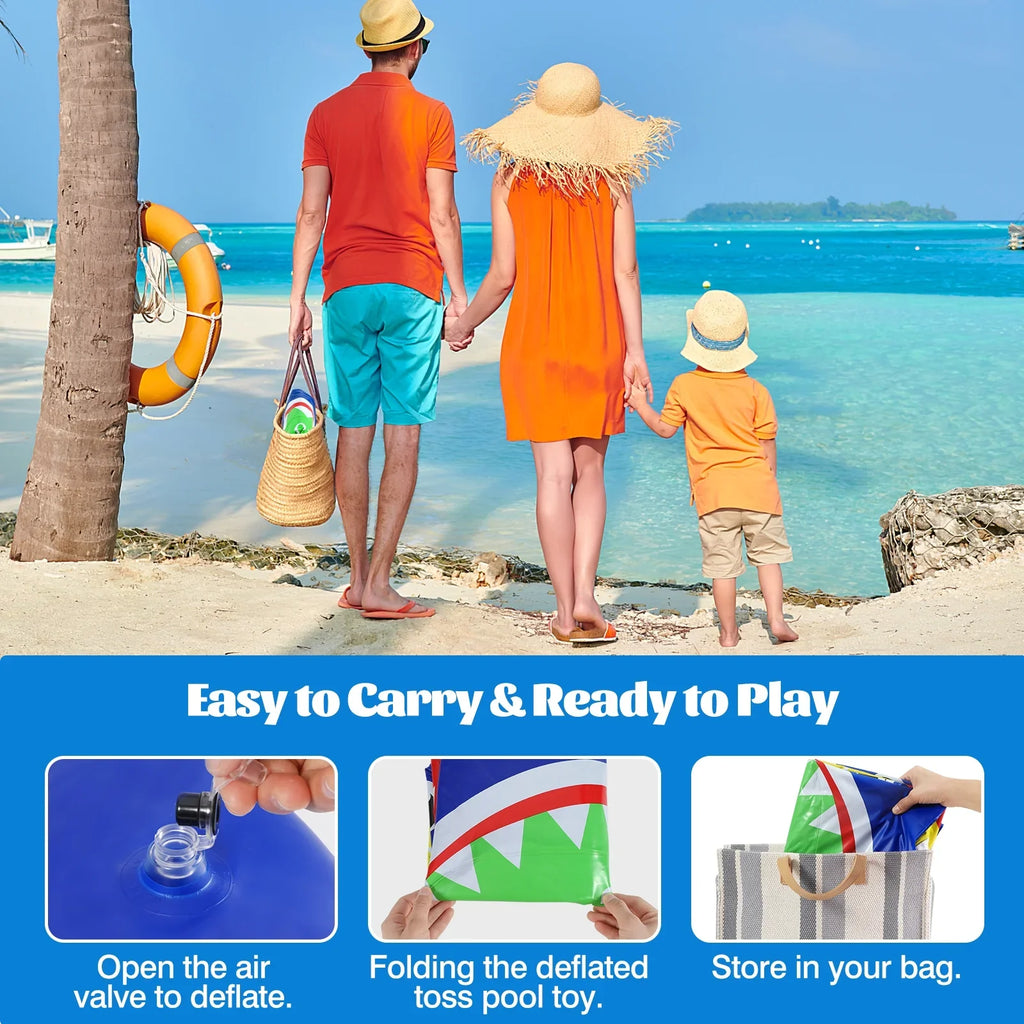Blue Games for Ring Summer Party Toy 8 Kids Pool liquid Toys with Floating Sandbag, Family MoKo Inflatable Carnival, Shark Adults Toss