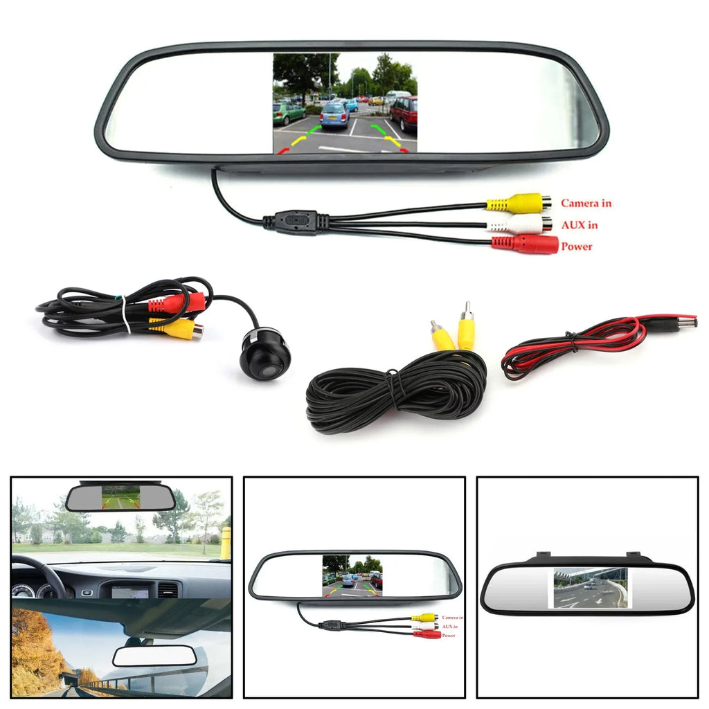 Mirror Car Kit Vehicle Security Car Reverse Monitor System + Camera 4.3"
