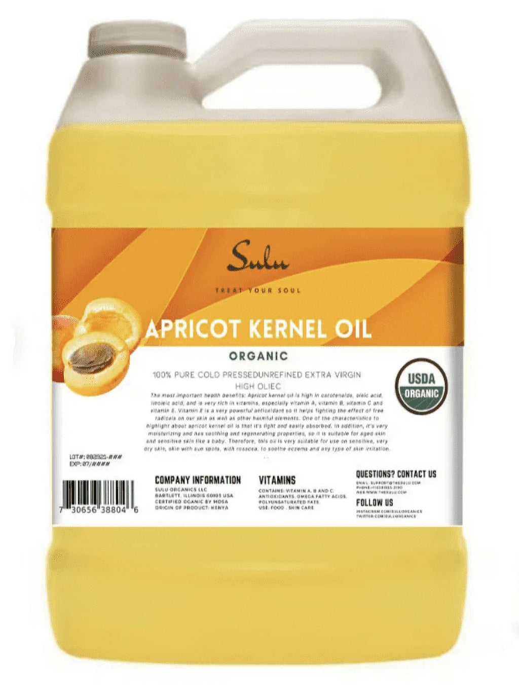 Gallon Unrefined Cold Pressed Apricot Organic USDA Kernel 1 Oil