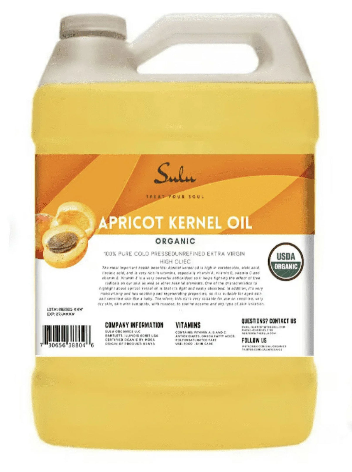Gallon Unrefined Cold Pressed Apricot Organic USDA Kernel 1 Oil