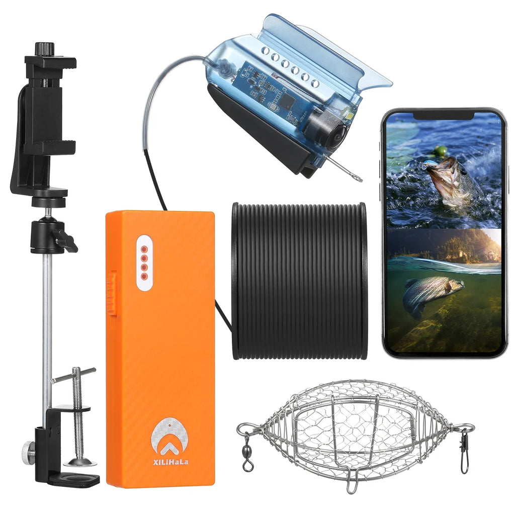 Fishing Live Mobile Bait Finder Camera with Lake Boat Cable Control Camera APP for Holder MIXFEER 50M Sea Fishing Underwater Kayak 1080P Cage Fish Video Ice Phone with Fishing Case Carry