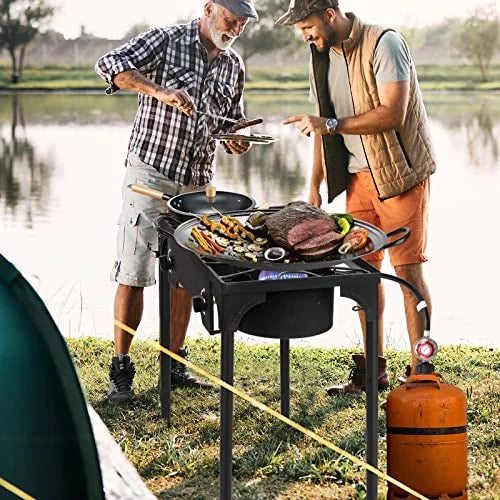 Frying Stove BTU with and Control Camping Backyard Removable 2 Legs, Knobs Cooker BBQ, Gas Temperature Burner Cooking, exterior Outvita for for Propane 150,000 Baking Cooking,