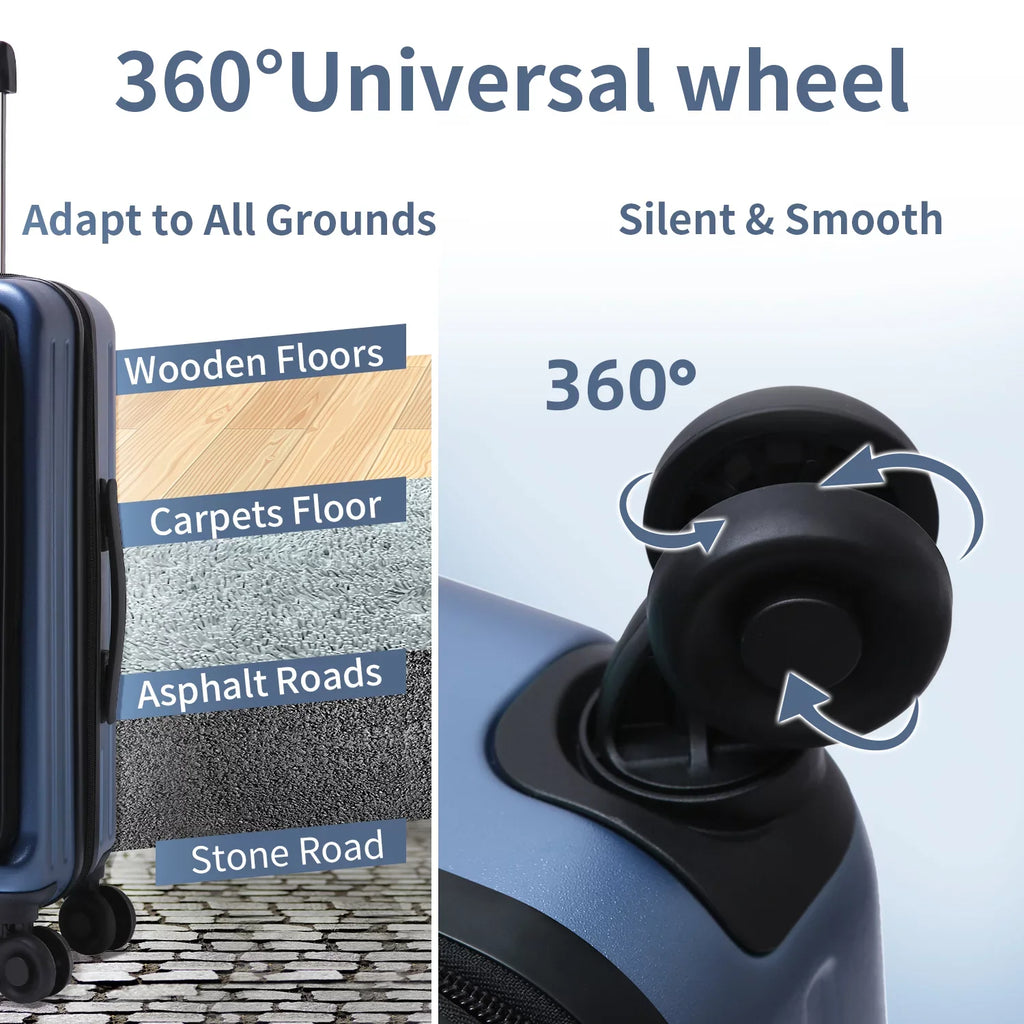 Expandle, Only Wheels, Blue with Laptop 65L, Set, 2 Lock Piece 37~41L + 20 & 20 Inch TSA 24 Ice Pocket with Front Lightweight & Spinner Suitcase 20/24 ABS+PC Luggage Inch Hardshell