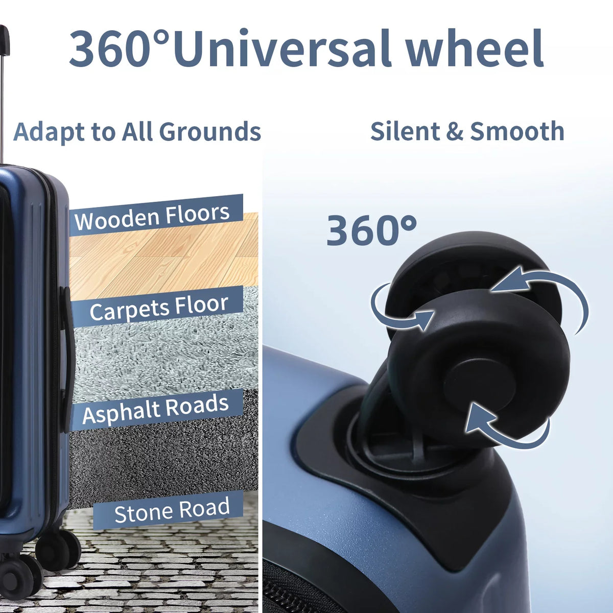 Expandle, Only Wheels, Blue with Laptop 65L, Set, 2 Lock Piece 37~41L + 20 & 20 Inch TSA 24 Ice Pocket with Front Lightweight & Spinner Suitcase 20/24 ABS+PC Luggage Inch Hardshell