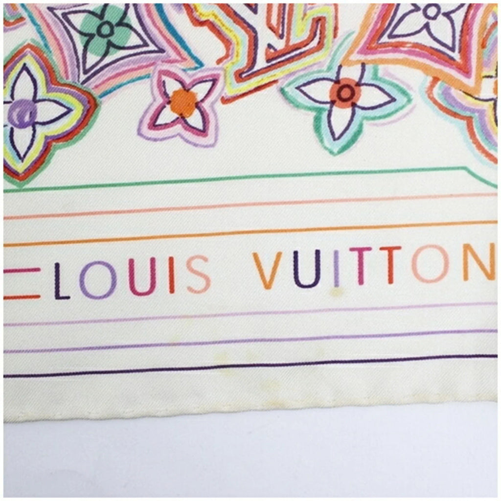 Multicolor Scarf Monogram Muffler Silk (Good) Women's White x Pre-Owned