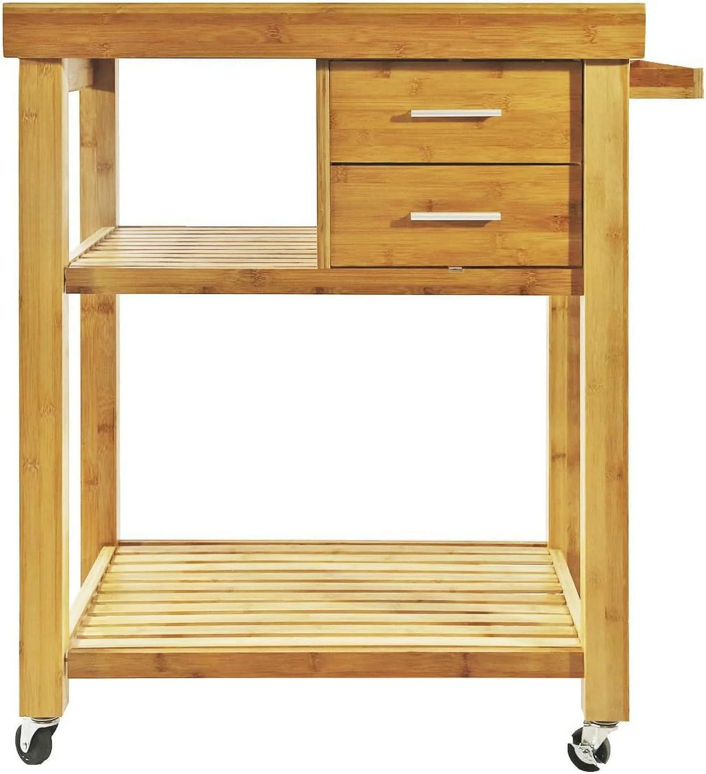 Cart Wheels, Food Cart Island Drawers Locking Towel Bamboo With On Casters, Trolley Shelves, Block Wood Prepping Kitchen Rack, Rolling Butcher