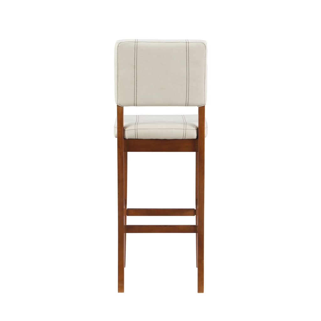 Dark Finish Medium Stool, PVC 30" Seat Mulberry Cream Height, Padded Bar Linon Fabric with Walnut