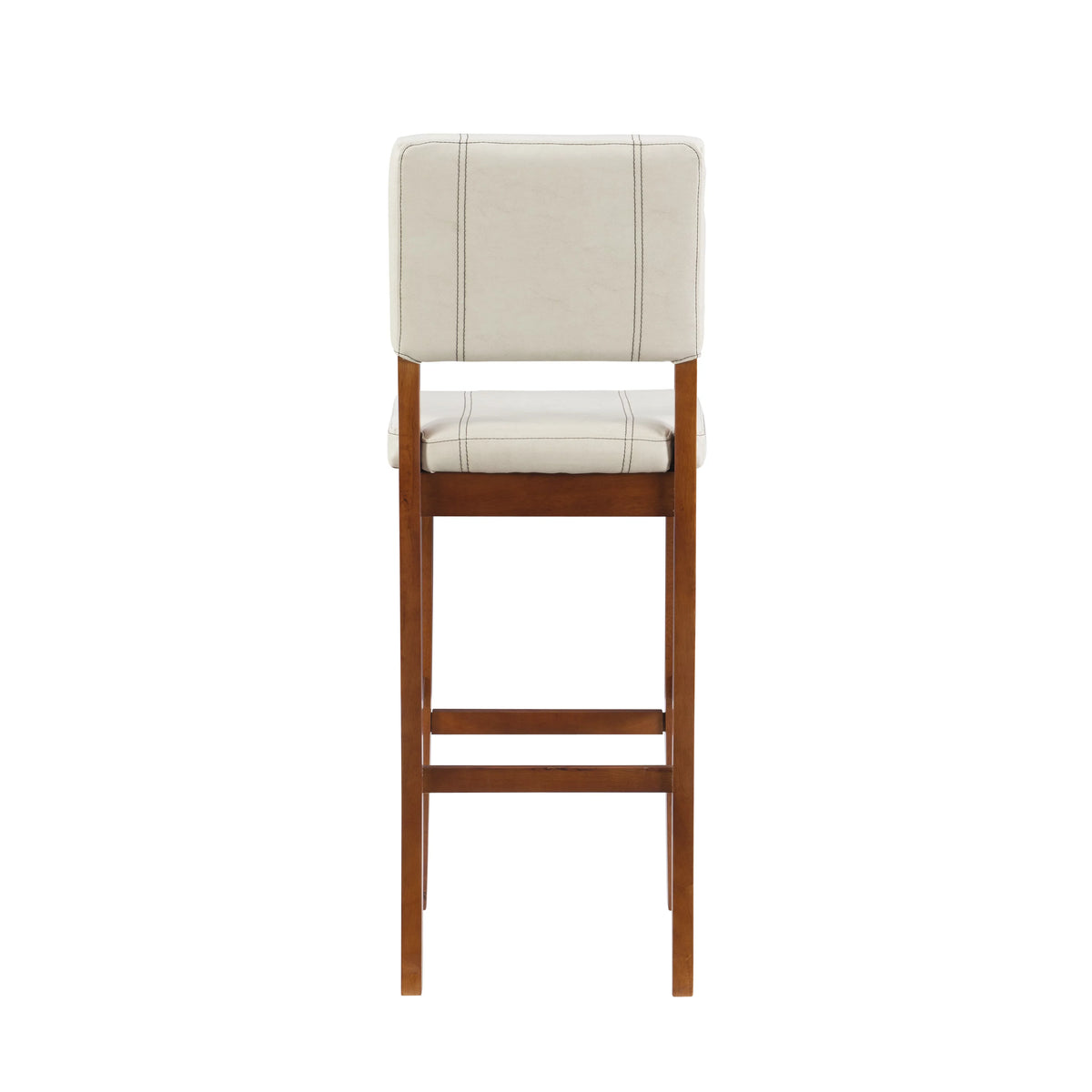 Dark Finish Medium Stool, PVC 30" Seat Mulberry Cream Height, Padded Bar Linon Fabric with Walnut