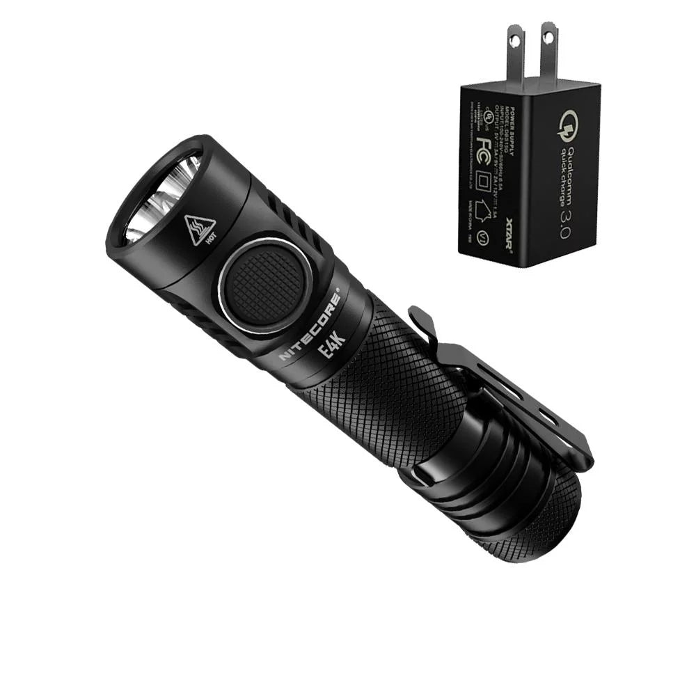 Charger - Rechargeable Fast 3Amp Next generation 21700 Li-ion E4K -4400 w/Eco-Sensa Compact Flashlight NITECORE 1x Wall Lumens USB NITECORE 21700 EDC Battery Included