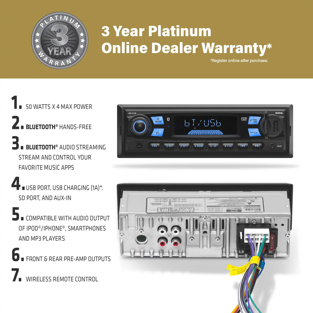 Storm Bluetooth, CD, USB, Car Laboratories AM/FM SD, No ML43B Sound Stereo,