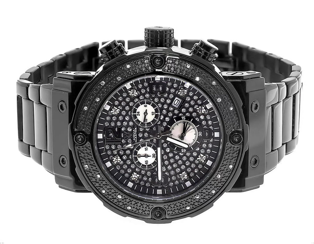 Genuine Diamond Stainless Black 0.25 Steel Ct Watch W#146