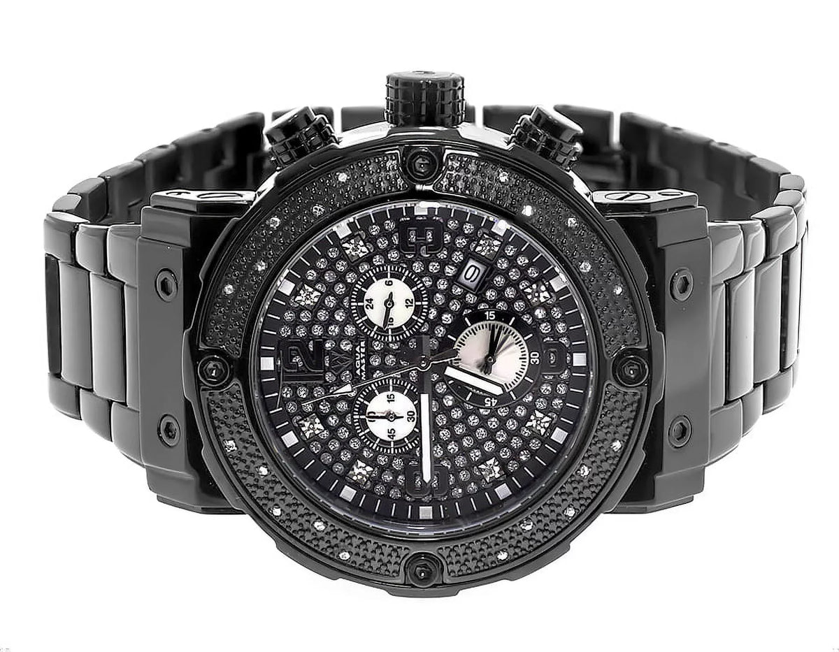 Genuine Diamond Stainless Black 0.25 Steel Ct Watch W#146