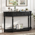 '+ and (Cherry Open design WF298768AAC) Legs Circular Curved Drawers Wooden Two Antique Solid Design SKU with TREXM Top Retro Table Console Blue Frame OLD Shelf