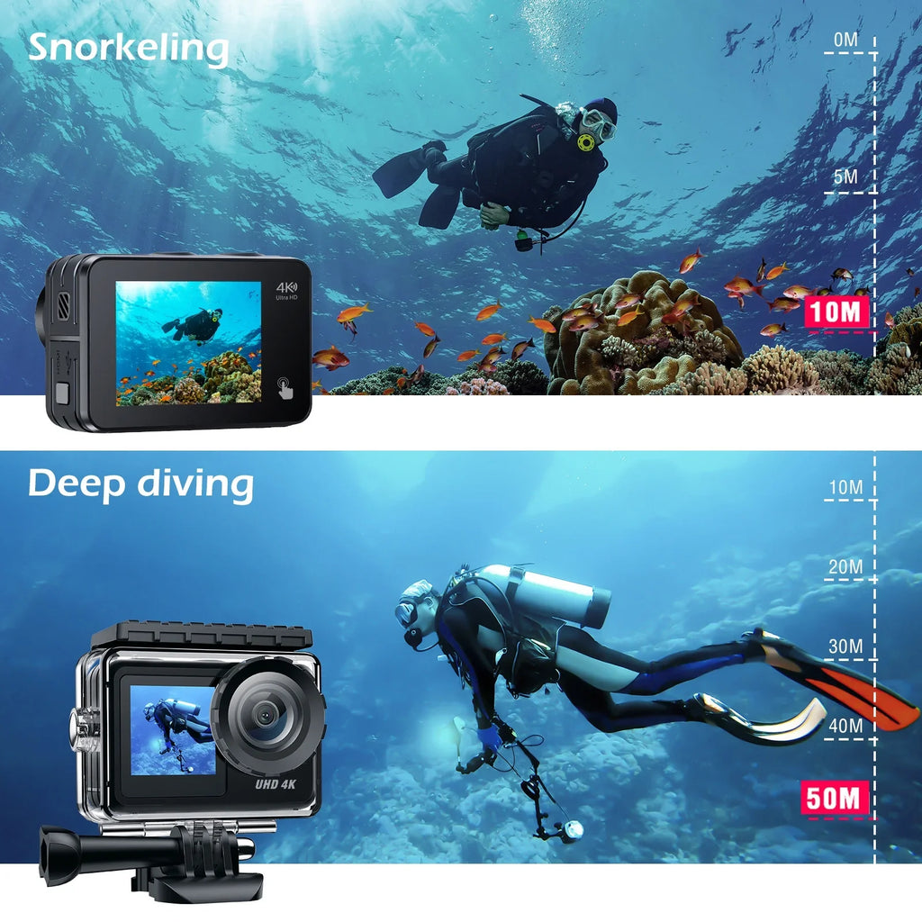 20MP Underwater Campark Camera Accessories Screen Kits Waterproof Camera Camera Compatible Sports WiFi GoPro 30FPS Touch Camera Vlog Action 4K