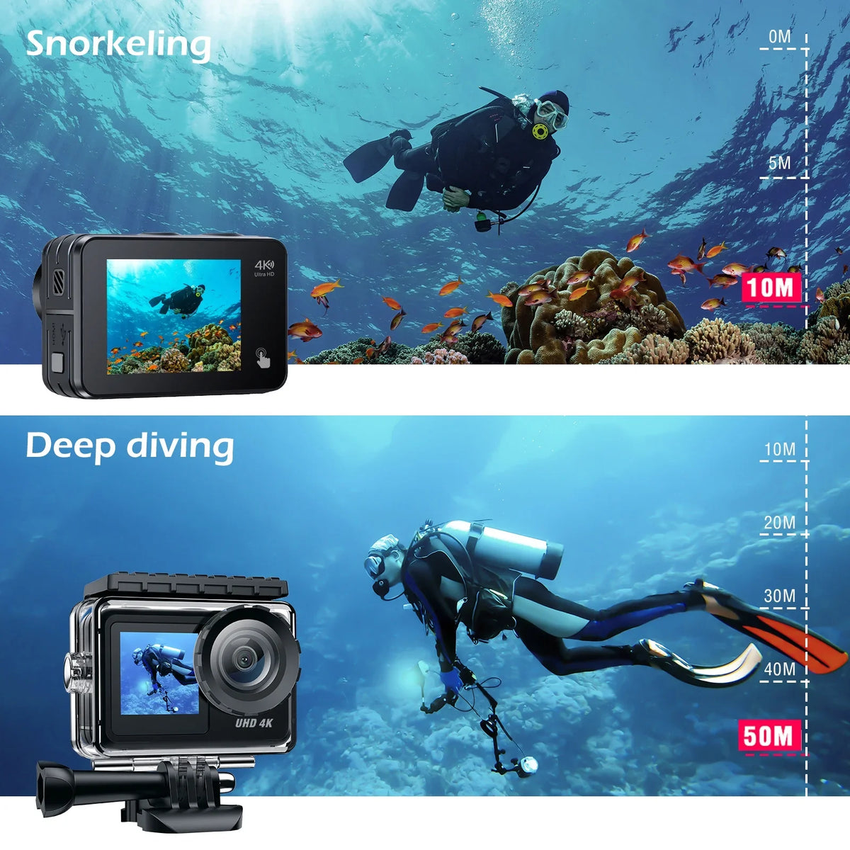 20MP Underwater Campark Camera Accessories Screen Kits Waterproof Camera Camera Compatible Sports WiFi GoPro 30FPS Touch Camera Vlog Action 4K