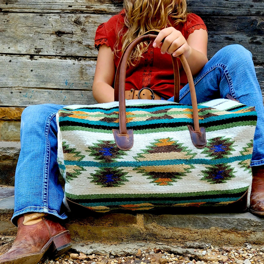 Leather Aspen Southwestern Bag Blanket Weekender Saddle Boho 100% Large Handles Aztec Duffel Bag