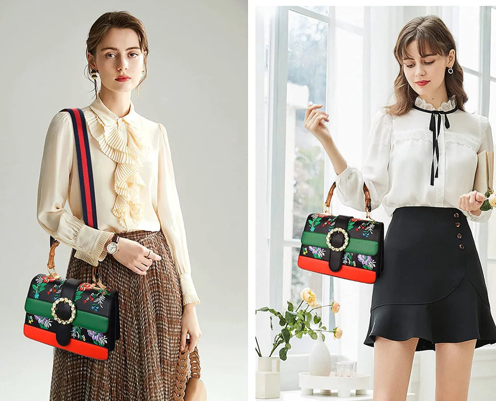 handle Detachable shoulder bag Shoulder women with Bamboo strap Vintage top Handbag wide Trendy Satchel bags Bags crossbody for Asge Medium