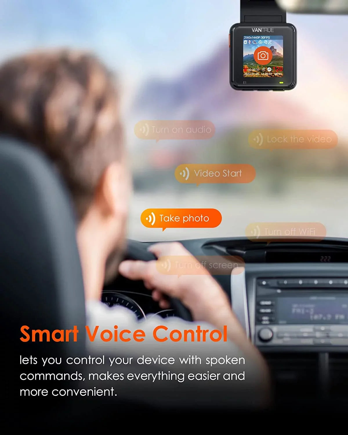 Vision, Camera, Mode, Front APP, Voice Parking GPS Detection, Control Vantrue E1 24 Max Mini Night Car Motion Support Controller, Dash Speed, WiFi 2.5K with Buffered Dash 512GB Hours Wireless and Cam