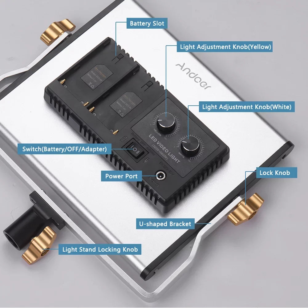 Bi-Color L-ED Kit Andoer-2 U 3200-5600K Dimmable 85+ Lamp,U Studio 660 Video Bi-Color Professional L-ED Kit Barndoor Panel Barndoor Studio Video 660 Kit Panel 3200-5600K Video CRI Photography CRI