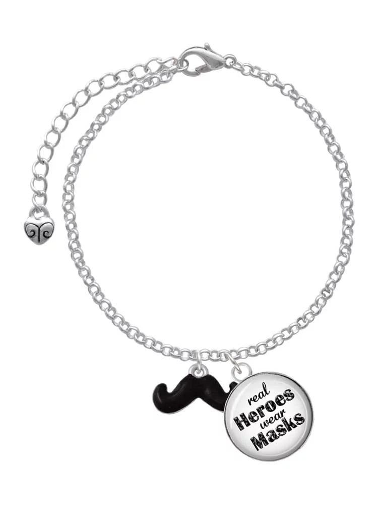 Dome Delight Masks Real Charm Jewelry Mustache Bracelet Small Heroes Enamel Black Silvertone Wear