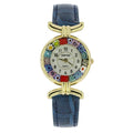 Multicolor Band - Leather Watch Glass Blue with Millefiori GlassOfVenice Murano
