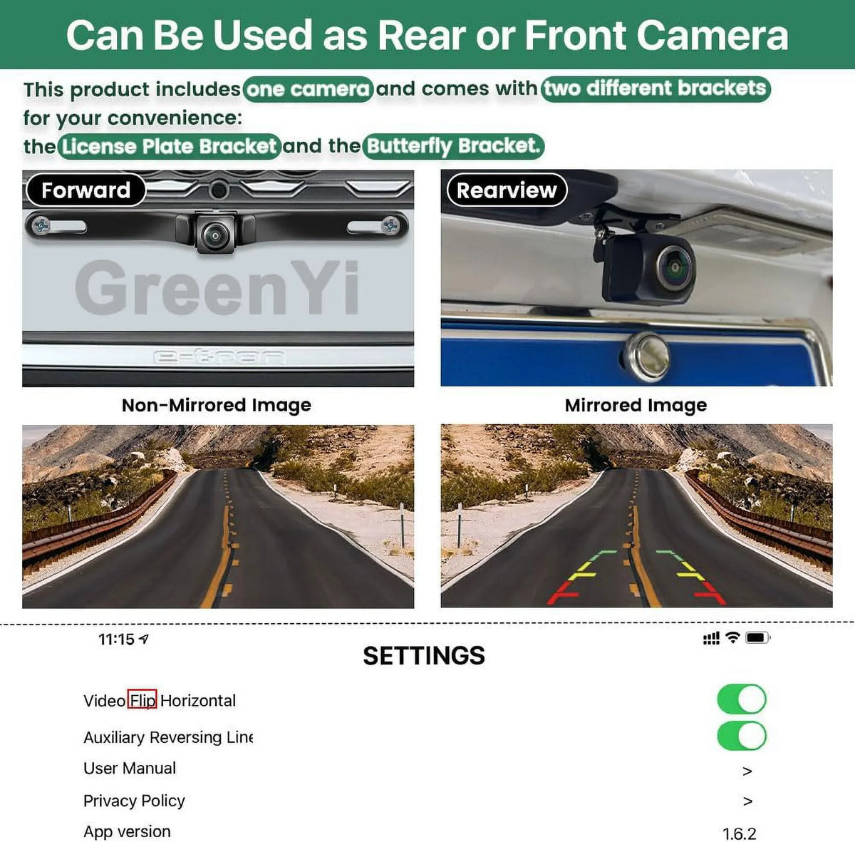 Car Car Camera, 5G iPad GreenYi HD Camera for 720P License Rear/Front Reverse Plate iPhone View Backup
