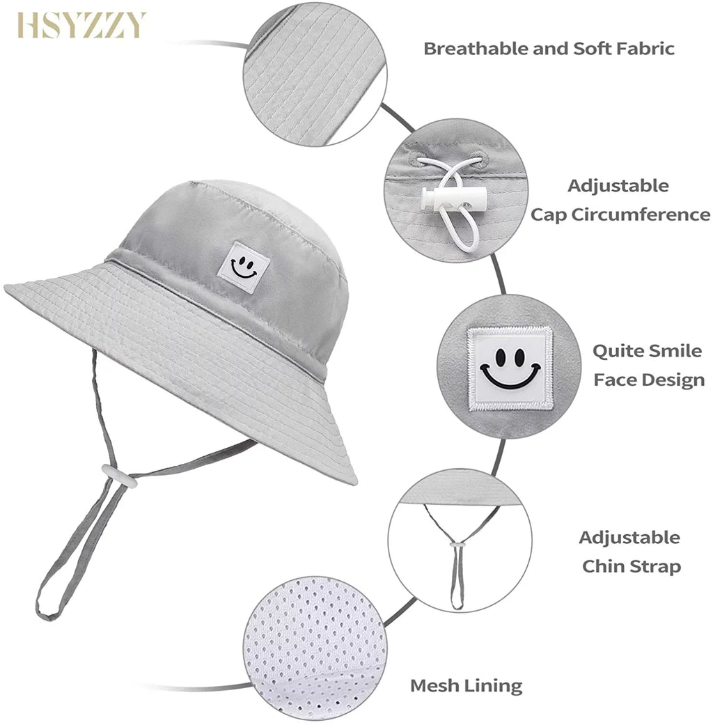 Bucket Smile boy Adjustable hat Face Cap for Nice Beach Girl Toddler Baby hat Sun Protective Baby Hat 50+ UPF Sun