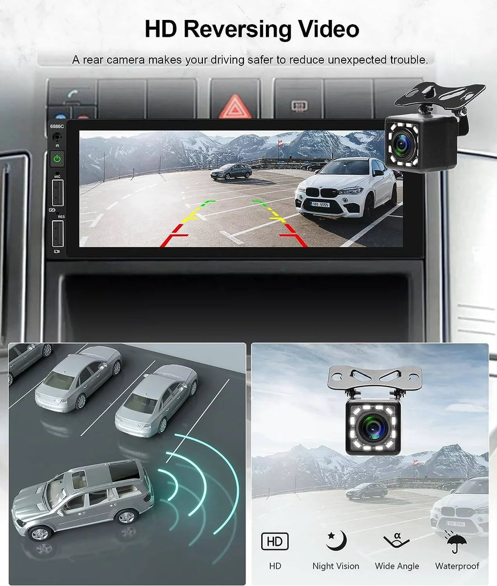 Car USB,with Podofo Bluetooth Receiver Link Mic&Backup 6.86'' HD Camera Stereo Wireless Player Single Din 1 Android Car Touchscreen Radio Carplay Mirror Multimedia Audio FM Auto MP5