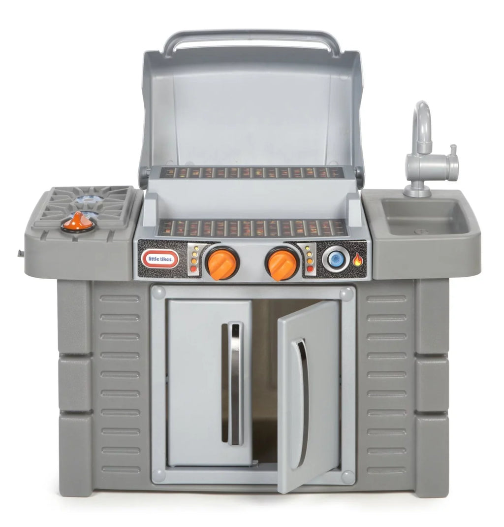 Little Girls Play Grow Playset, BBQ 2 Kitchen 8-Piece Toys Toddlers Gray, Ages 3 'n For Kids Grill 4+ Boys Cook Tikes Pretend