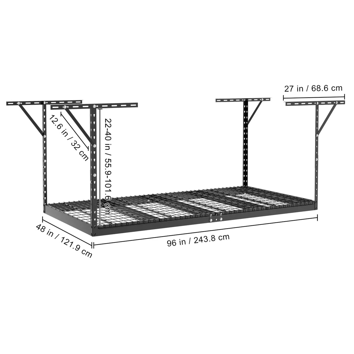 Rack 600 Garage Storage lbs SKYSHALO 48x96" Overhead Adjustable Black Rack Ceiling