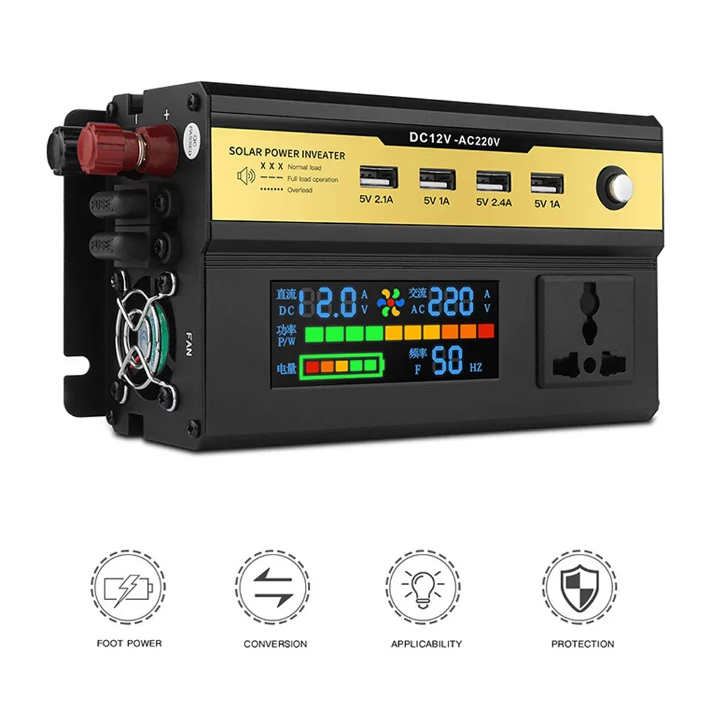 AC Outlets Power Inverter 12V 4 Home USB Laptops Sinewave Yabuy Charger Digital Modified LED Car to Converter Car Ports Inverter Charging Vehicle 5000W 220V with for