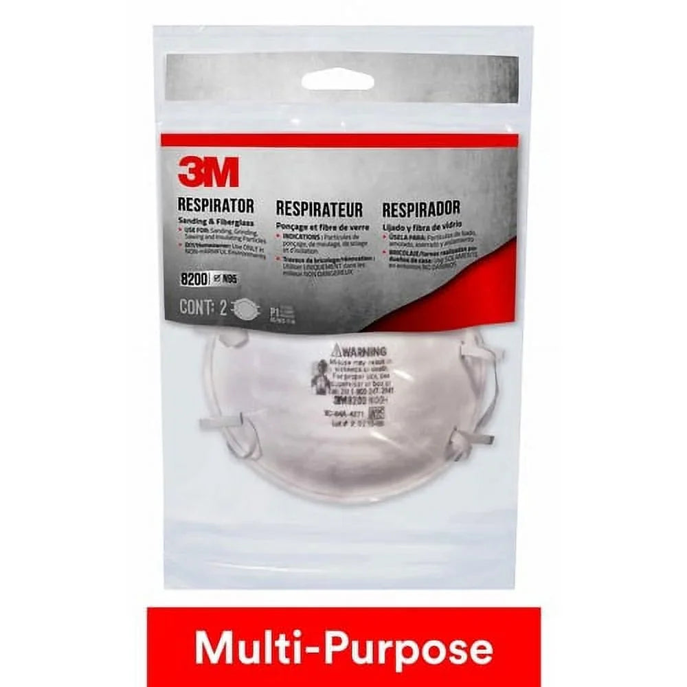 Clip Granular 12 3M Dust, Particle, Allergen Stretchable, 8200 Mold, Pesticide, Disposable, N95 Airborne - Lightweight, Particle Carton Nose Protection / - Adjustable Mask Respirator