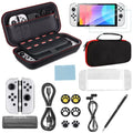 Black Switch Carrying Grips, More, with for and Nintendo Screen Accessories Accessories 16-in-1 Protector, Kit Glass OLED, Case, EEEkit Cover Fit Thumb Protective Case, Bundle Tempered
