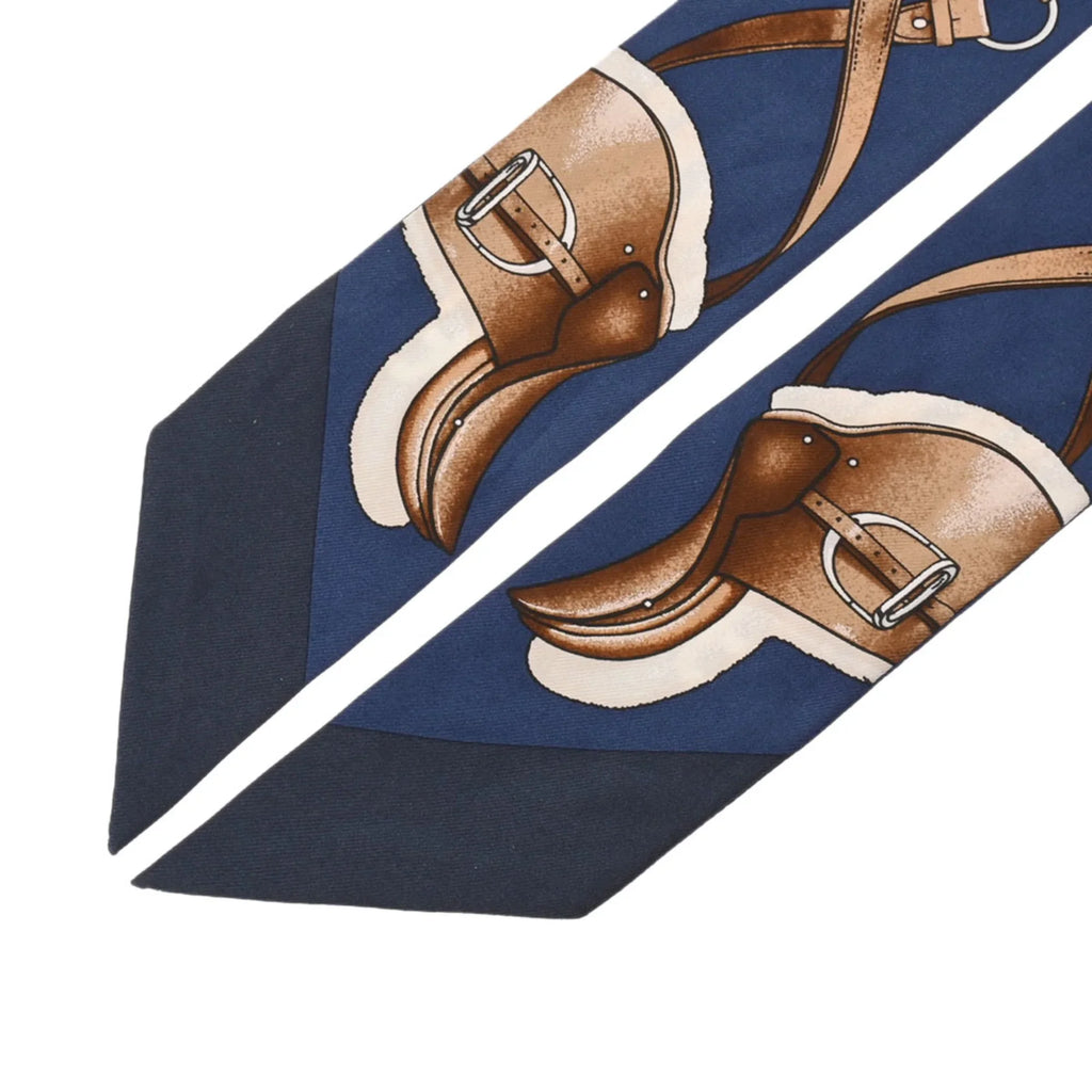 Pre-Owned Women's 100% Mario/Gold/Blanc Muffler JUMPING (Fair) Silk Scarf Twilly HERMES