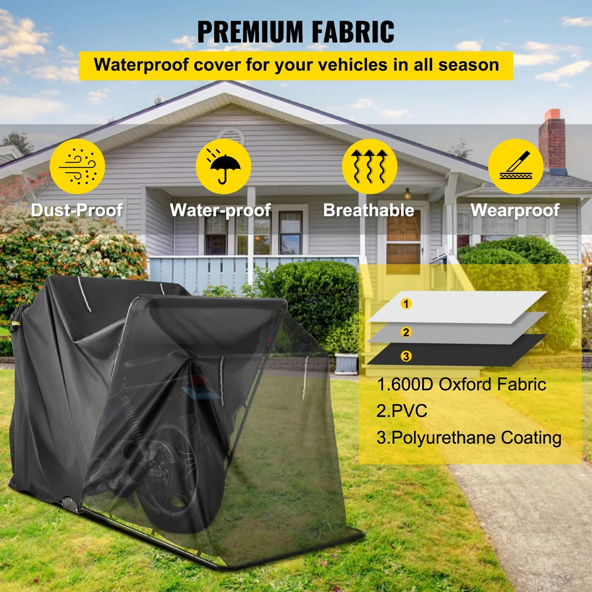 Cover Duty Season BENTISM Proof to Waterproof Motorcycle Heavy Lock-Holes Durable and Storage with All Protection,600D Garage exterior 106" Tear & Storage Bag,Fits Sheds up Oxford
