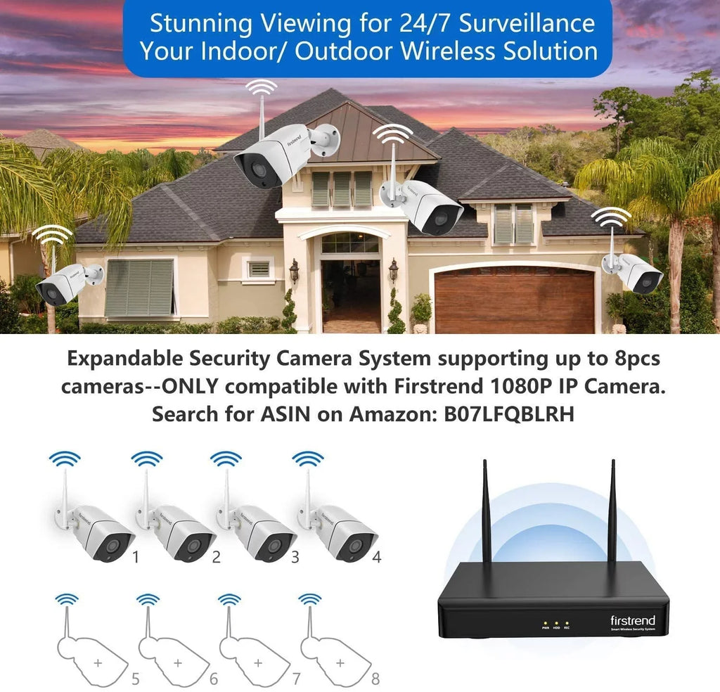1TB with Wireless,Firstrend Video Free 1080P for exterior Full Security 3MP Camera HD System App Surveillance Indoor 8CH 4pcs Night Security Home HDD Wireless Cameras Vision Detection Systems Motion