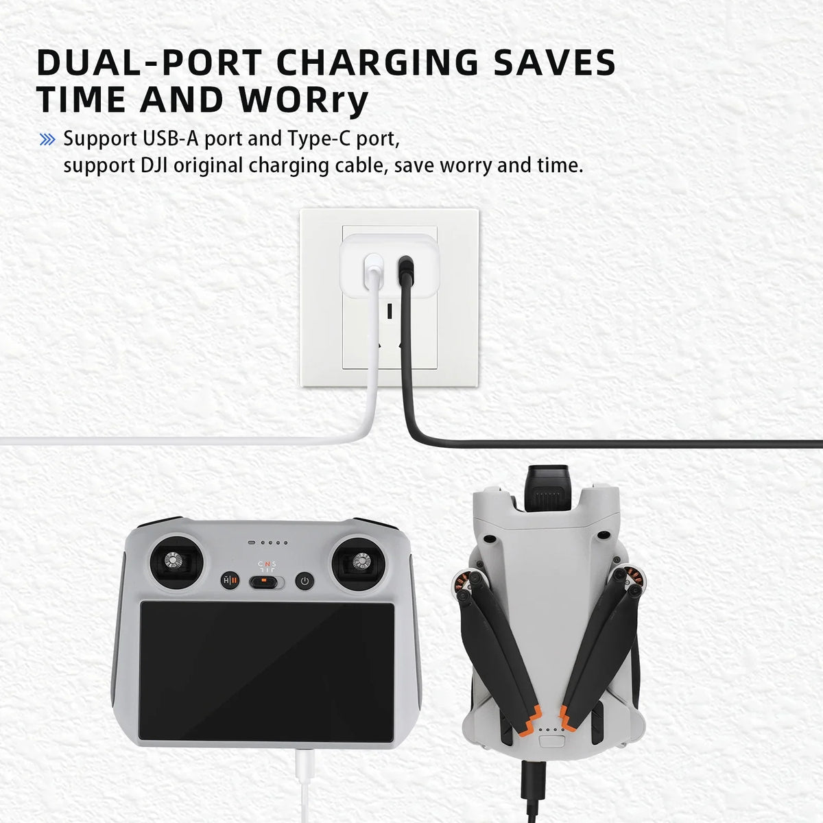 DJI with USB 3 30W Parts Charger Type-C Mini for Cable Charging Dual-Port 2/Mini Charging Pro