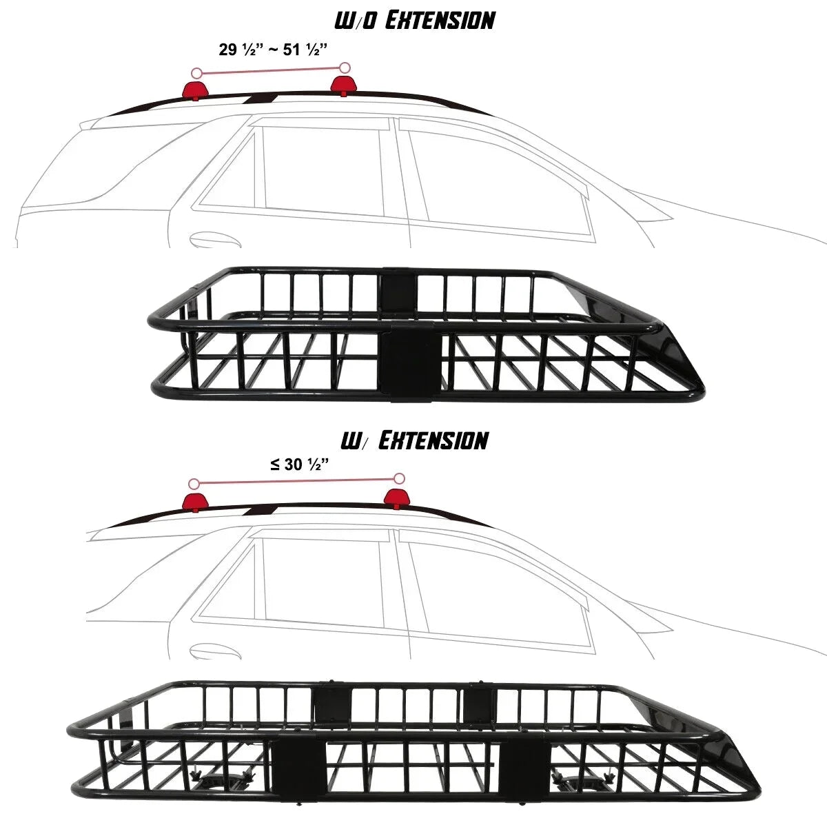64" Rack Cargo Luggage Carrier Roof Basket SUV Extendable Teledu Steel Truck Top
